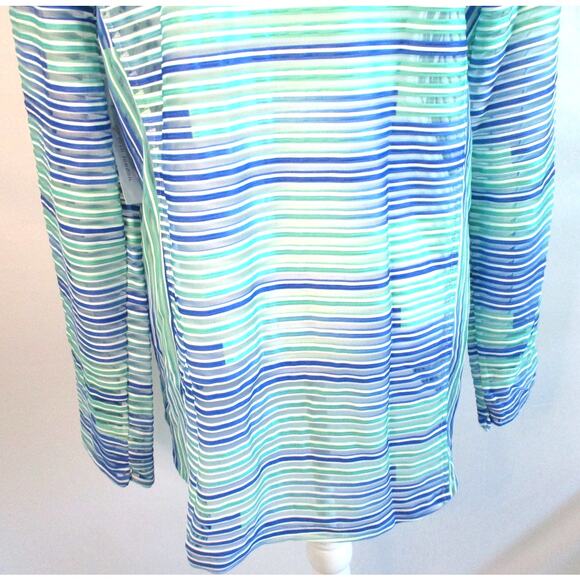 Erin London Women's Long Sleeve Semi Sheer Blue Striped Zip Jacket NWT Size Lg. - Picture 7 of 12
